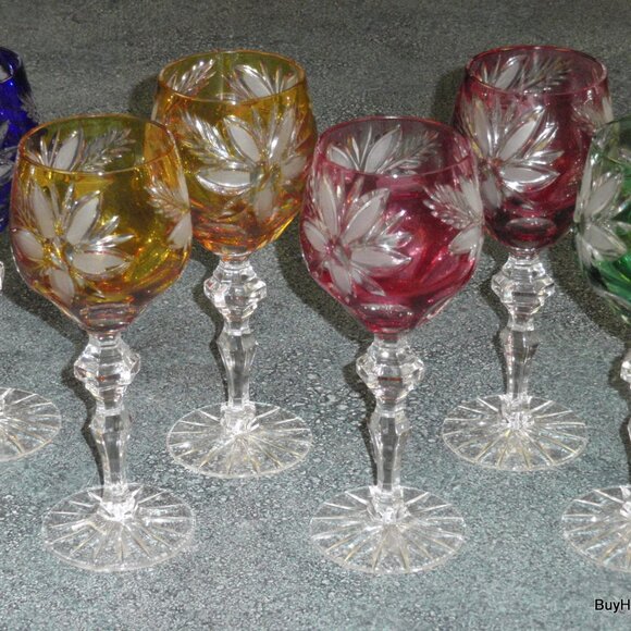SET OF 8 BAVARIAN CUT-TO-CLEAR MULTICOLOR Crystal WINE GLASSES CHRISTMAS GIFT! - Picture 3 of 7